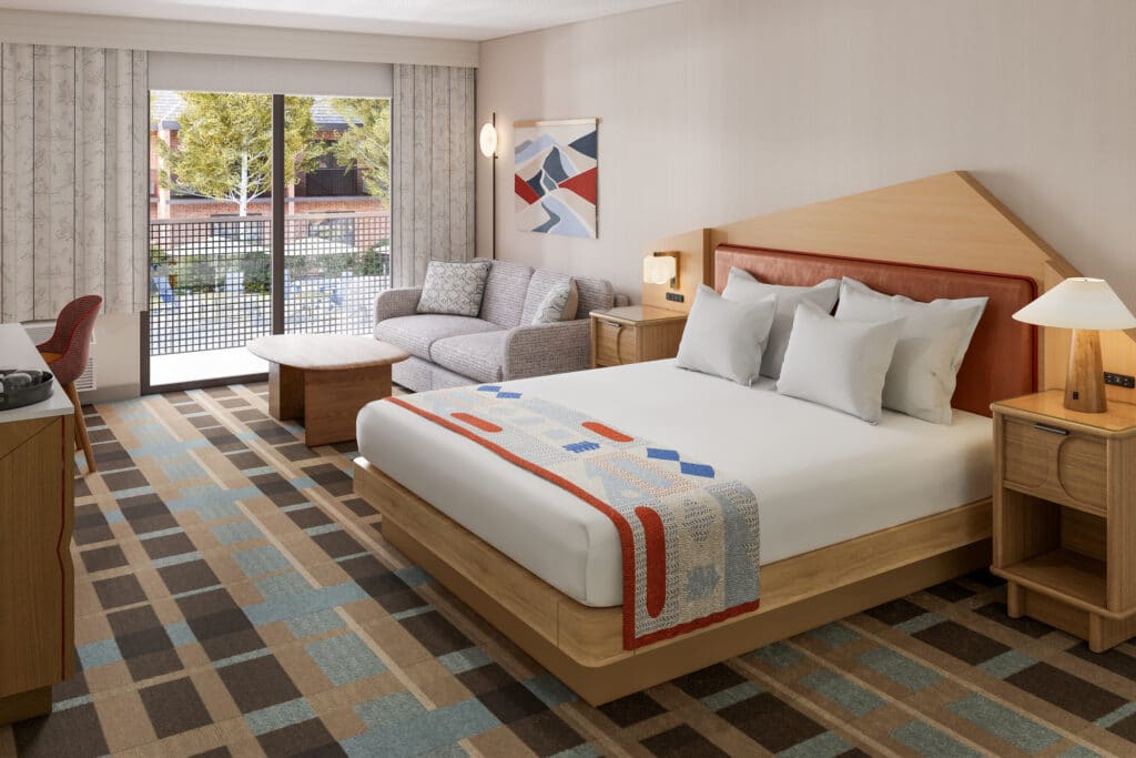 Outbound-Hotels-Park-City-Rooms-Classic-King-2 King bed in an alpine-inspired Park City guestroom