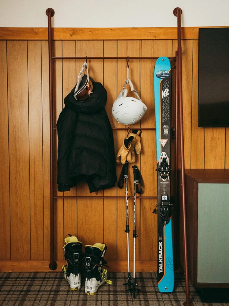 48 Ski gear rests against the wall in one of our Jackson Hole hotel rooms