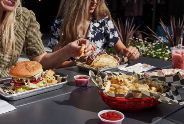 Guests enjoy burgers and fries and Billy's Burgers restaurant in Jackson Hole