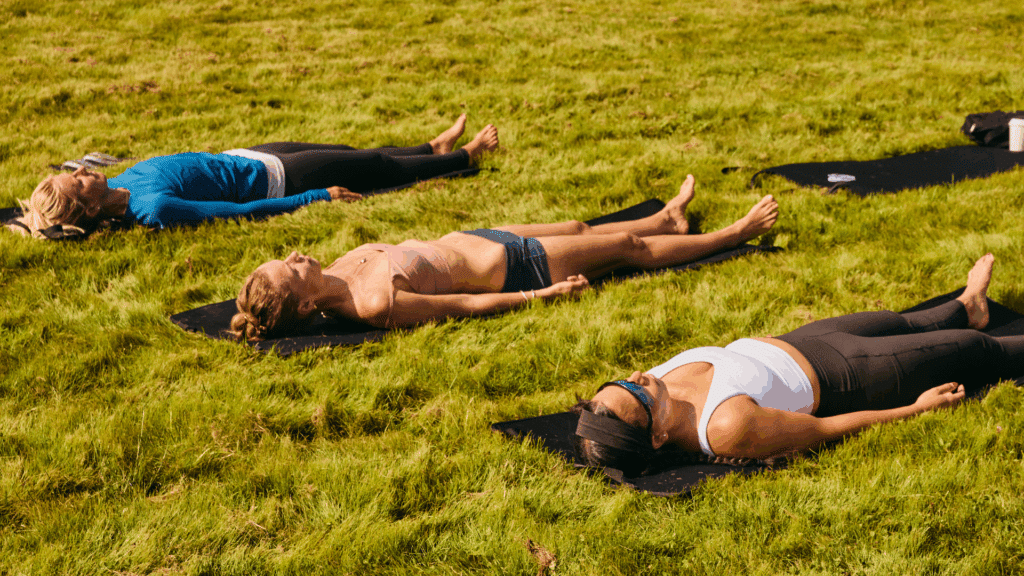 Guests enjoy outdoor yoga one of the Jackson Hole events at The Virginian Lodge