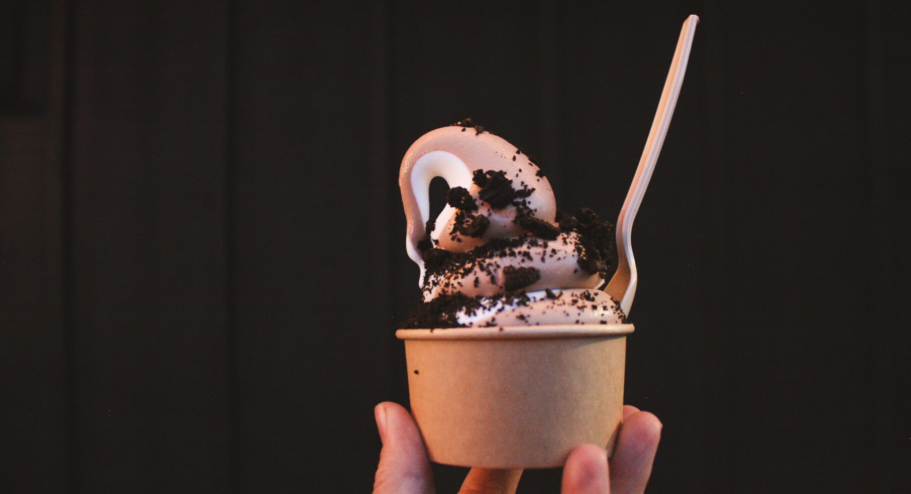 Photo captures a hand holding a cup of ice cream, ready to indulge.